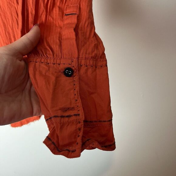 WE THE FREE~FREE PEOPLE BLACK TIE TUX SHIRT TIGER RED SIZE XS Orange​ - Picture 6 of 9